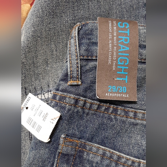 NEW Aeropostale Men's 29 x 30 Straight Leg Distressed Patched Denim Blue Jeans - Picture 6 of 7